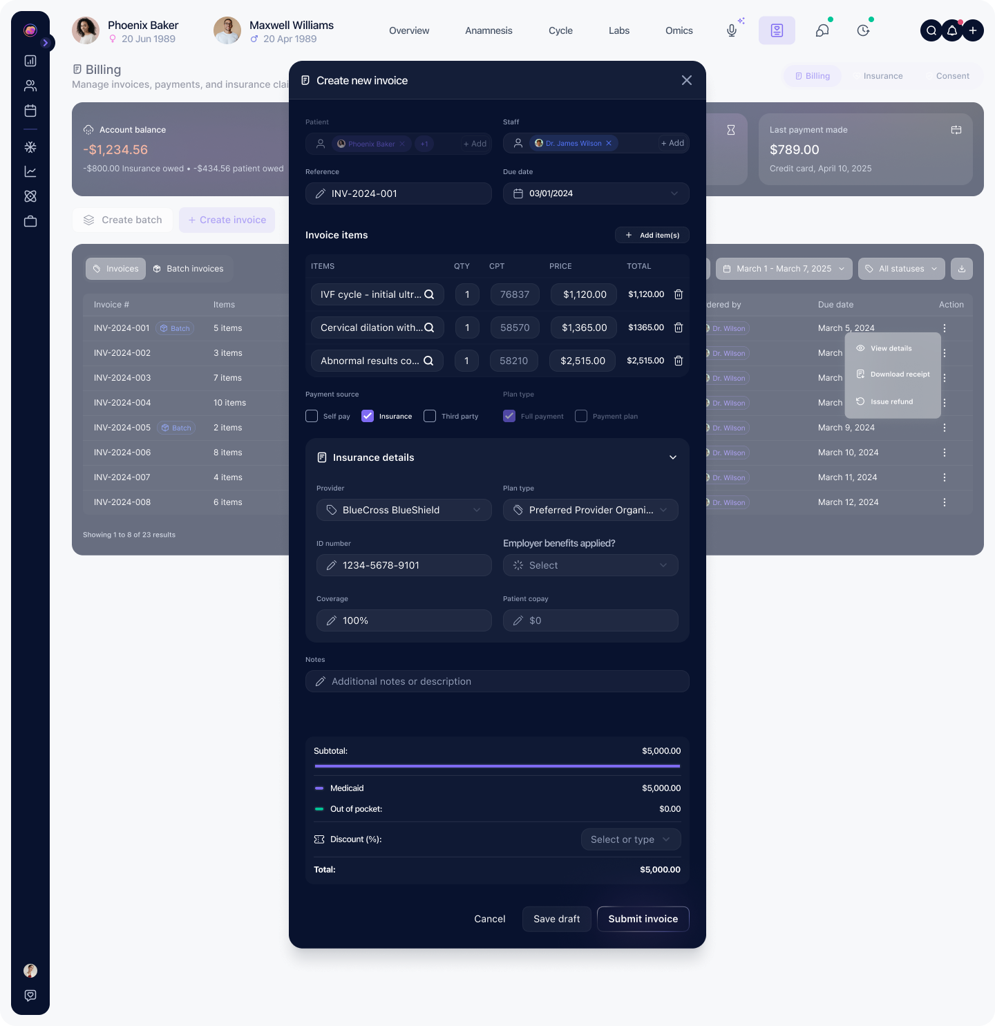 Louise billing detail