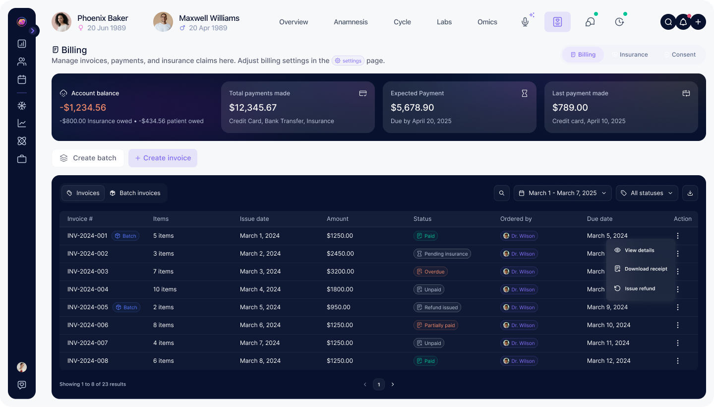 Louise billing dashboard